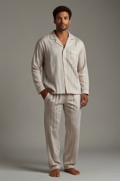 Men's Luxury Striped Pajama Set – Beige Verona