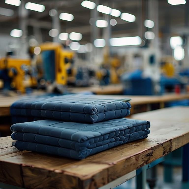 Stacks of finished custom soccer jerseys undergoing quality control on a factory work table
