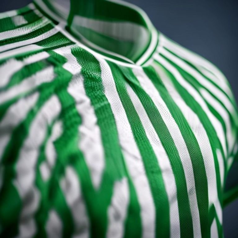 Moisture wicking fabric texture on green striped soccer uniform.