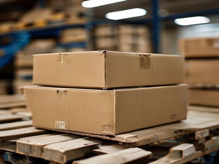 Pallet of apparel boxes ready for export