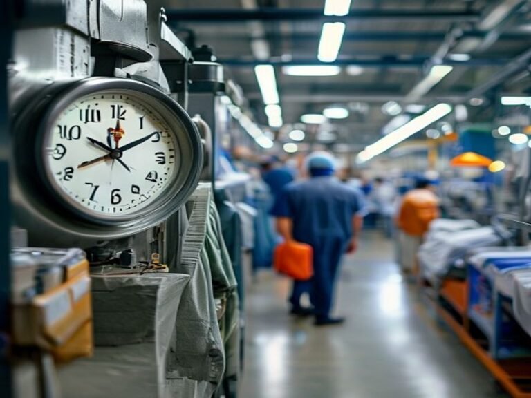 Clock in a garment manufacturing facility