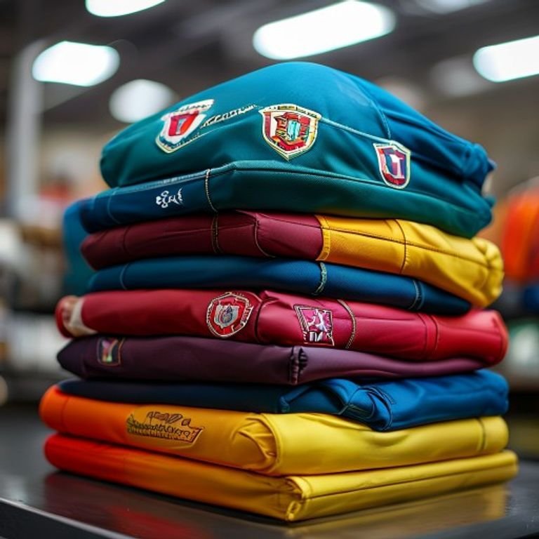 Folded custom team football jerseys with embroidered club crests