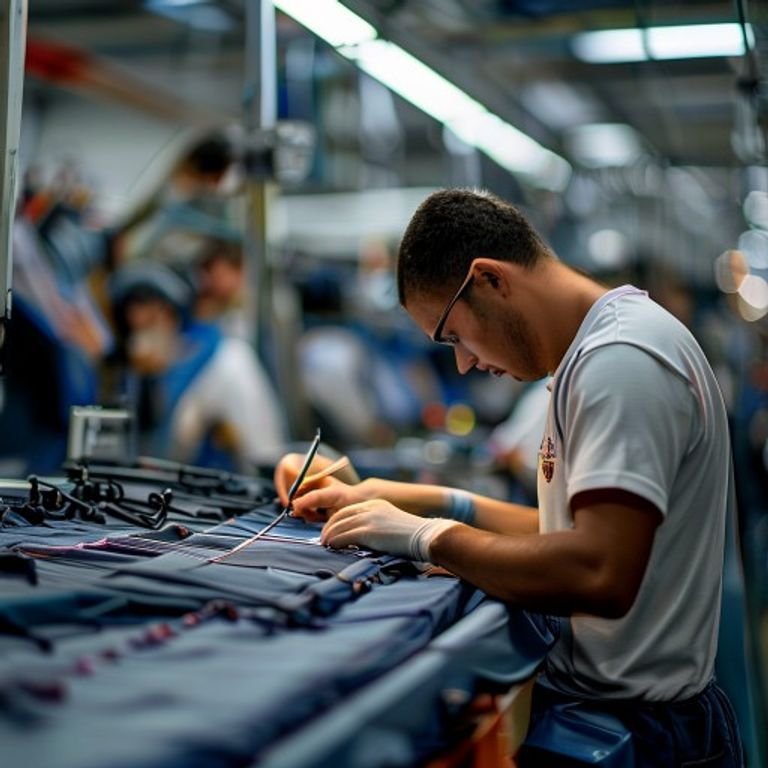 Stitching line inside our football jersey manufacturer facility