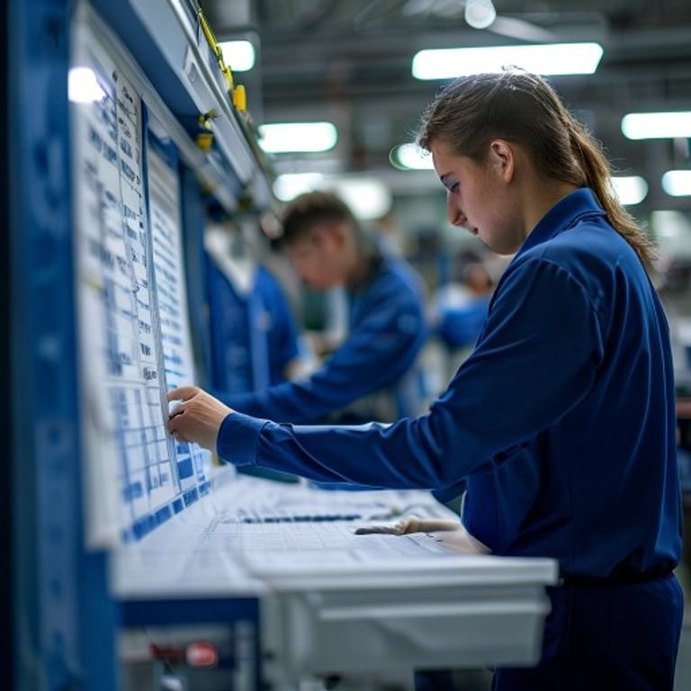 Quality control inspection of a finished custom football uniform in a manufacturing facility.