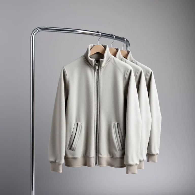 {color} brushed cotton fleece zip front jacket made by Benjima