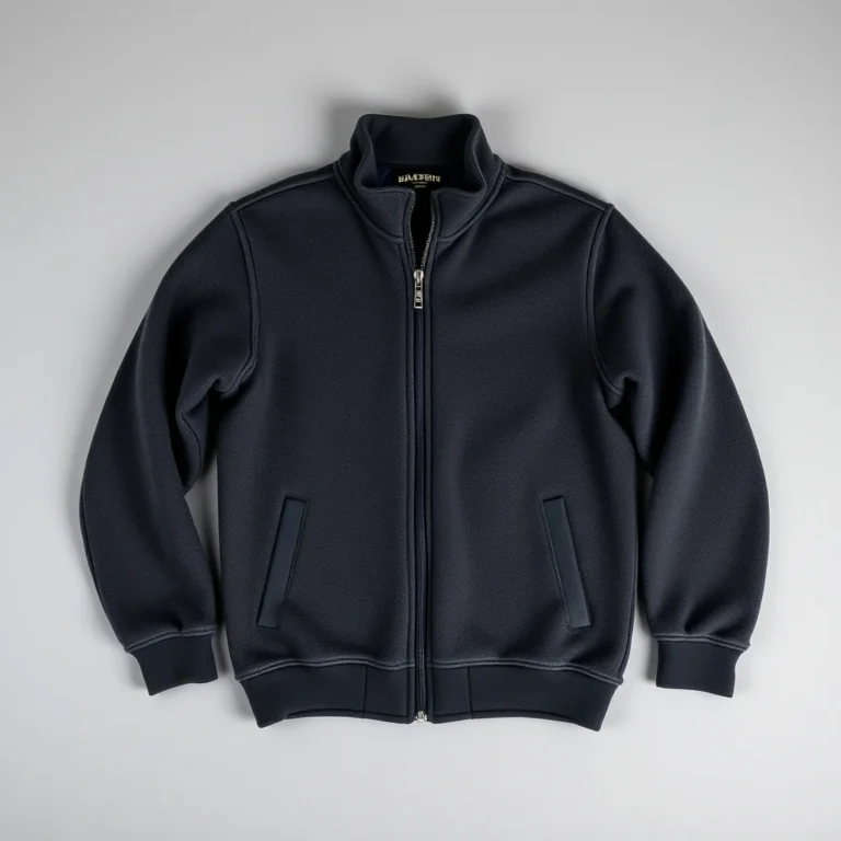 {color} brushed cotton fleece zip front jacket made by Benjima