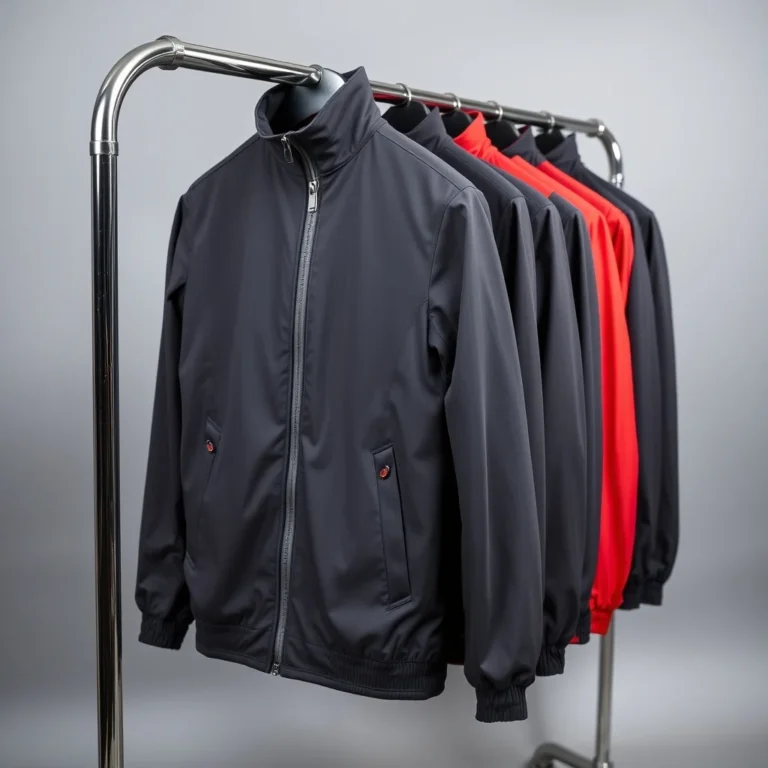 {color} softshell laminate zip front jacket made by Benjima