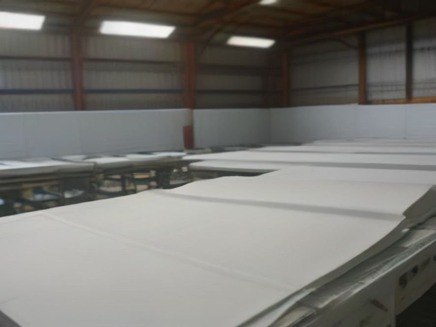 The Benjima factory floor showing prepared fabric panels ready for the assembly phase of team uniforms.